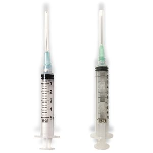 Triple packed sterile BD syringes fitted with needles